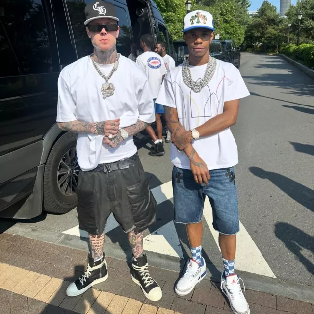 Chrome Hearts x Matty Boy Royal Blue Checkered Socks worn by A Boogie wit da Hoodie on the Instagram account @millyz