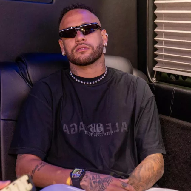 Balenciaga Black Layered Backwards Logo T Shirt worn by Neymar on the Instagram account @neymarjr