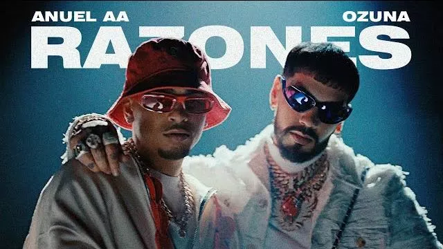 Lunettes de soleil Louis Vuitton rouges étroites 'LV Super Vision' portées par Ozuna en Anuel AA, Ozuna, DJ Luian, Mambo Kingz - Razones (Vidéo officielle)