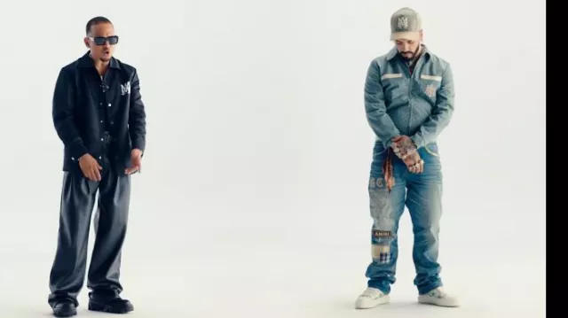 Amiri x TGCW Antique Indigo Straight Jeans porté par Anuel AA en Anuel AA, Ozuna, DJ Luian, Mambo Kingz - Razones (Vidéo Officielle)