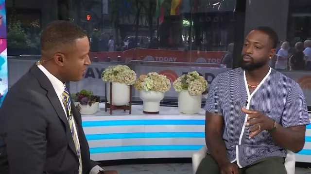 Advisory Board Crystals 1960's Malibu High Gauze Wave Stripe Pj Top worn by Dwyane Wade as seen in Today on  July 1, 2024