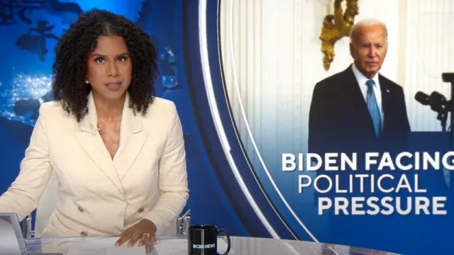 Boss Jarmina Blazer in Patterned worn by Adriana Diaz as seen in CBS Evening News on  July 5, 2024