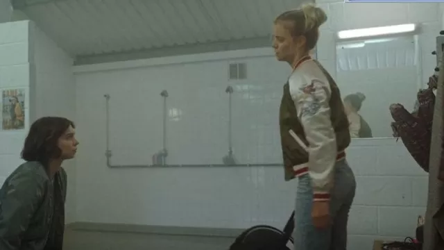 H&M Satin Bomber Jacket worn by Andie Bell (India Lillie Davies) as seen in A Good Girl's Guide to Murder (S01E02)