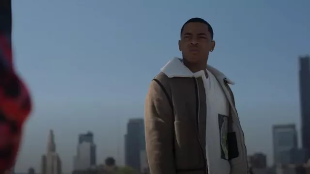Loewe Men's Shearling Multi-Buckle Aviator Jacket worn by Tariq St. Patrick (Michael Rainey Jr.) as seen in Power Book II: Ghost (S04E05)