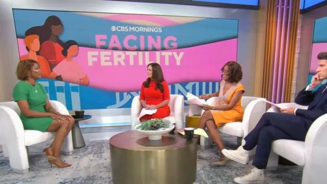 Vestido hasta la rodilla con estampado de Lela Rose usado por Gayle King como se vio en CBS Mornings el 21 de junio de 2024