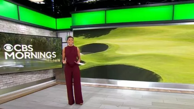 Black Halo Corinne Sleeveless Flared-Leg Jumpsuit worn by Jericka Duncan as seen in CBS Mornings on  July 1, 2024