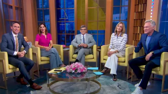 Veste Veronica Beard Stripe Dickey portée par Lara Spencer vue dans Good Morning America le 27 juin 2024