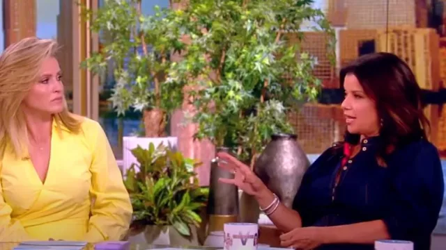Diane von Furstenberg Perla Denim Midi Dress worn by Ana Navarro as seen in The View on July 8, 2024