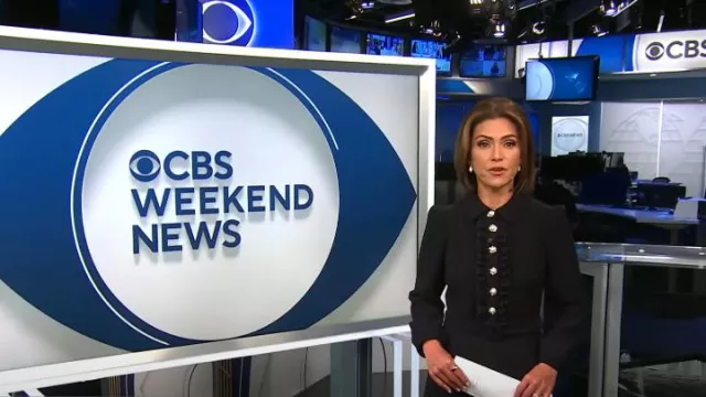 Me + Em Textured Tailoring Midi Fit and Flare Dress worn by Kristine Johnson as seen in CBS Evening News on  July 8, 2024
