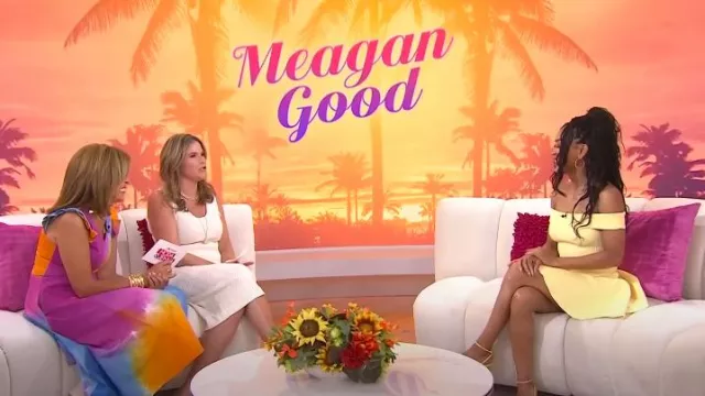 Robe Erica rétrofestée en crème au beurre portée par Meagan Good, comme on le voit dans Today with Hoda & Jenna le 9 juillet 2024