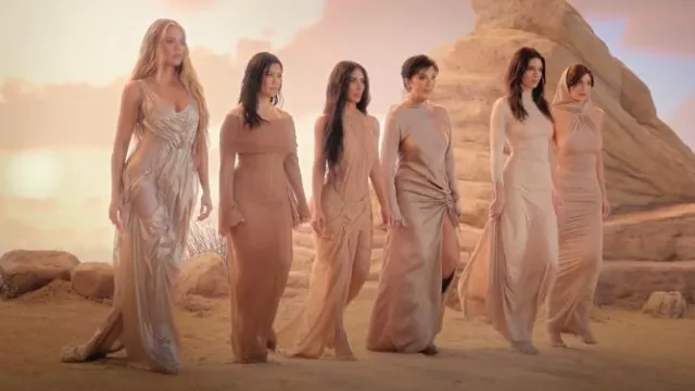 Di Petsa Sleeveless Gown in Rose Gold Metallic worn by Khloe Kardashian as seen in The Kardashians (S05E08)