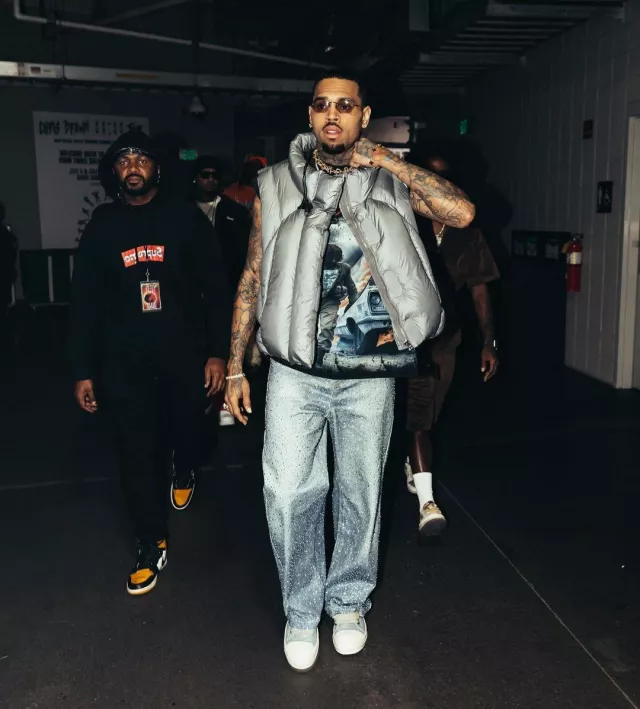 Rick Owens Pale Blue Leather Jumbolace Low-Top Sneakers worn by Chris Brown on the Instagram account @chrisbrownofficial