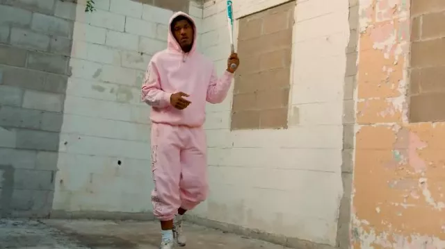 Supreme Nike Light Pink Vertical Logo Sweatpants worn by FTO Sett 
