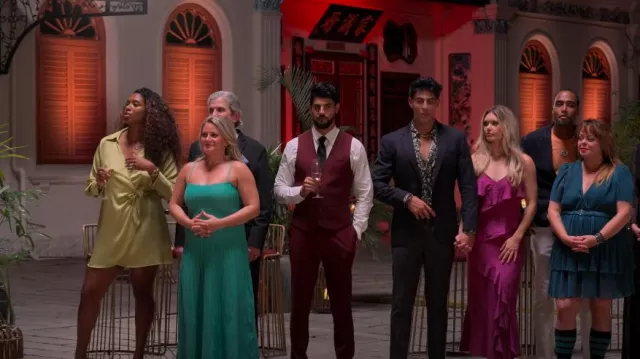 H&M Drapey Satin Wrap Mini Dress worn by Jenna Dasilva Hassiman as seen in The Mole (S02E10)