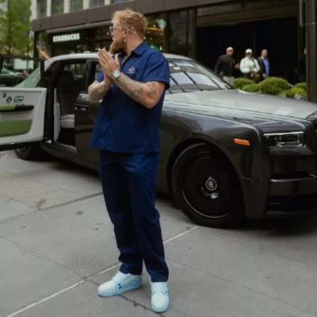 Prada Baltic Navy Blue Slim Pants worn by Jake Paul on the Instagram account @jakepaul