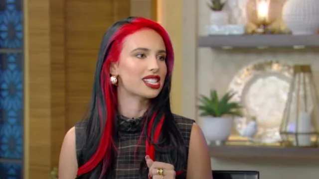 Celine Plaid Print Turtleneck Crop Top worn by Kylie Cantrall as seen in LIVE with Kelly and Mark on July 15, 2024
