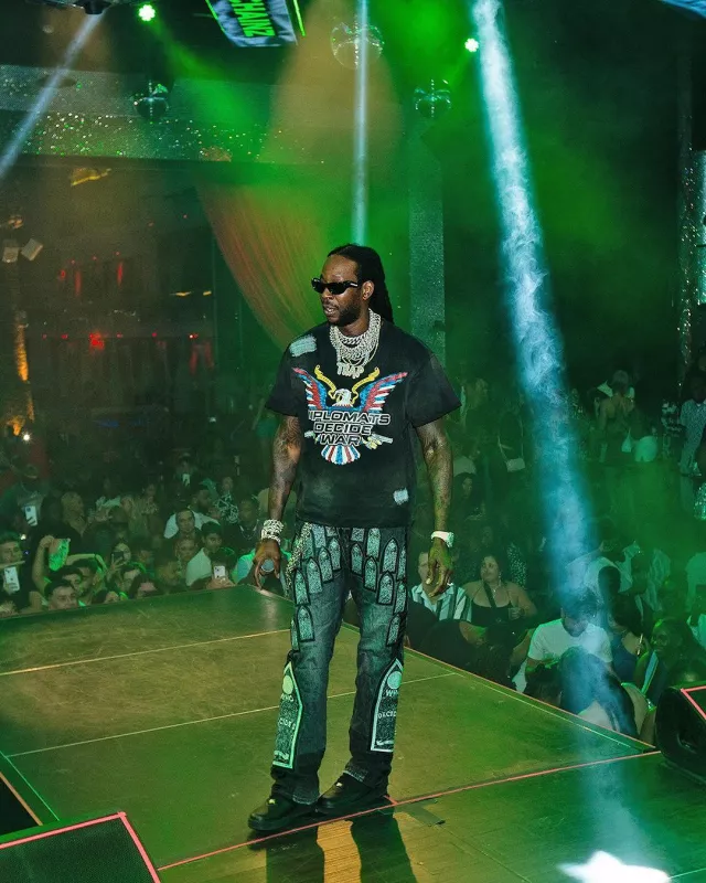 Who Decides War Black Arched Window Patches Jeans worn by 2 Chainz on the Instagram account @2chainz