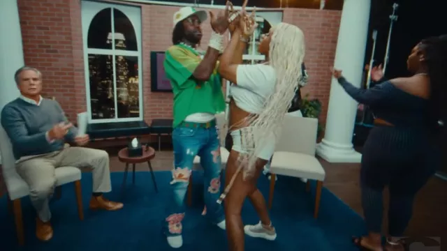 Cout de la Liberte Men's Vintage Flower Patchwork Flare Jeans worn by Chief Keef in Sexyy Red ft. Chief Keef - Bow Bow Bow (F My Baby Dad) (Official Video)