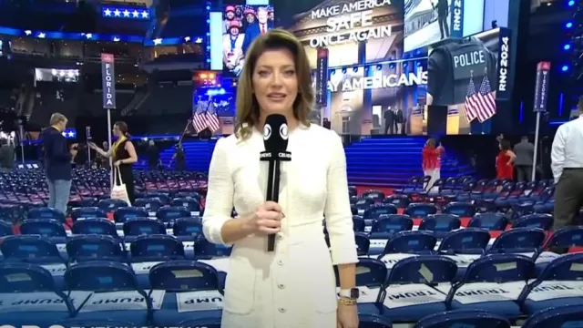 Dolce & Gabbana Raschel Tweed A-line Dress in White worn by Norah O'Donnell as seen in CBS Evening News on  July 16, 2024