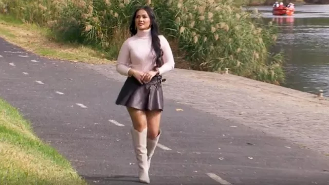 We Wore What Faux Leather Buckle Mini Skirt worn by Jenn Tran as seen in The Bachelorette (S21E01)