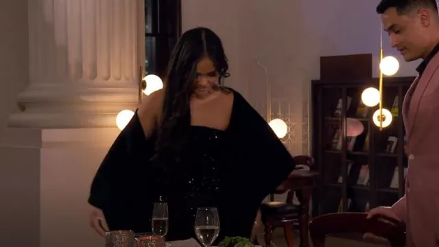 Alice + Olivia Leia Strapless Crystal Mini Dress in Black worn by Jenn Tran as seen in The Bachelorette (S21E02)