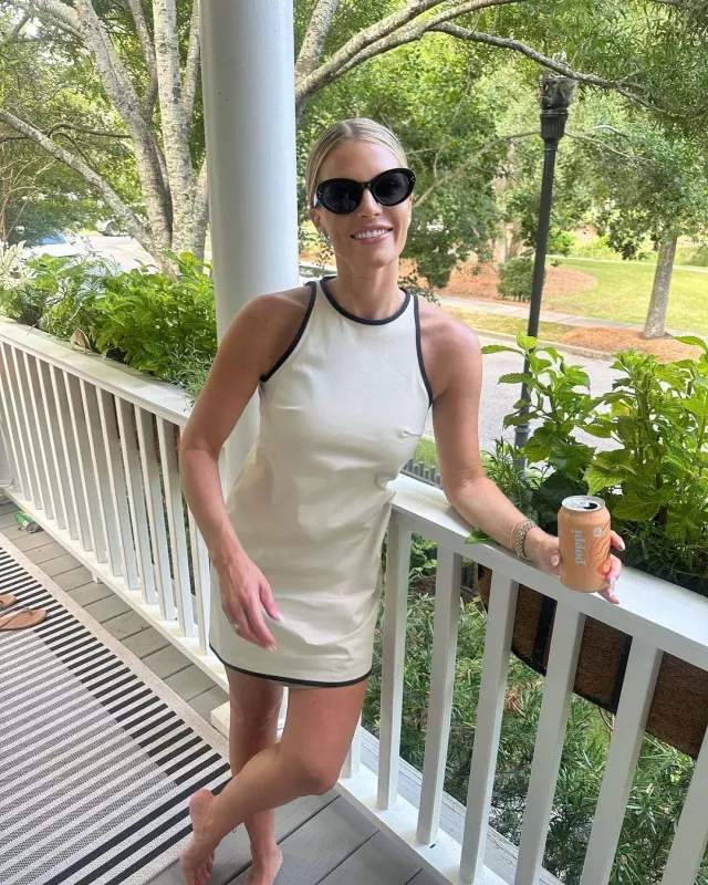 Theory Contrast Trim Shift Minidress worn by Madison LeCroy on her Instagram Post on July 9, 2024