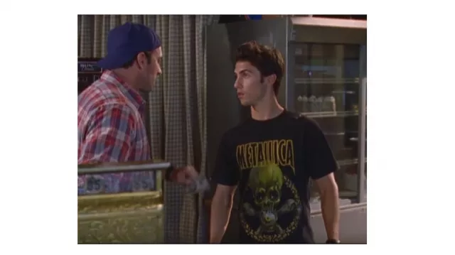 Gilmore Girls TV series: Jess Mariano (Milo Ventimiglia) is wearing Metalica Band tee in season 2, episode 6