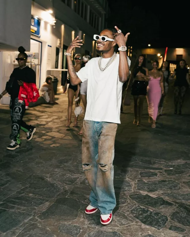 Loewe White Mirrored Paulas Ibiza Sunglasses worn by Lil Tjay on the Instagram account @liltjay