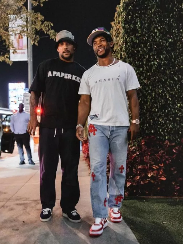 Chrome Hearts Light Wash Blue & Red Cross Patch Jeans worn by Kyler Murray on the Instagram account @k1