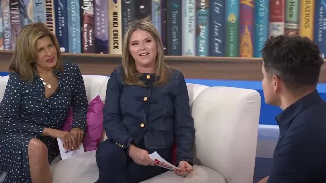 Cinq a Sept Taya Denim Jacket in Indigo worn by Jenna Bush Hager as seen in Today with Hoda & Jenna on  July 23, 2024
