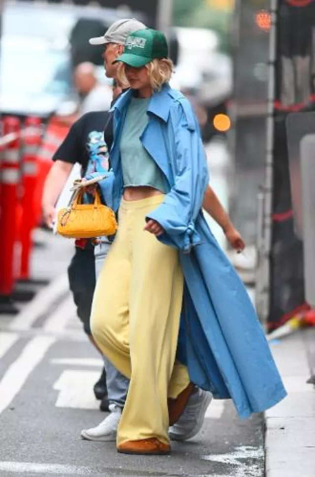 Miu Miu Arcadie Matelasse Nappa Leather Bag worn by  Gigi Hadid in New York City on July 23, 2024