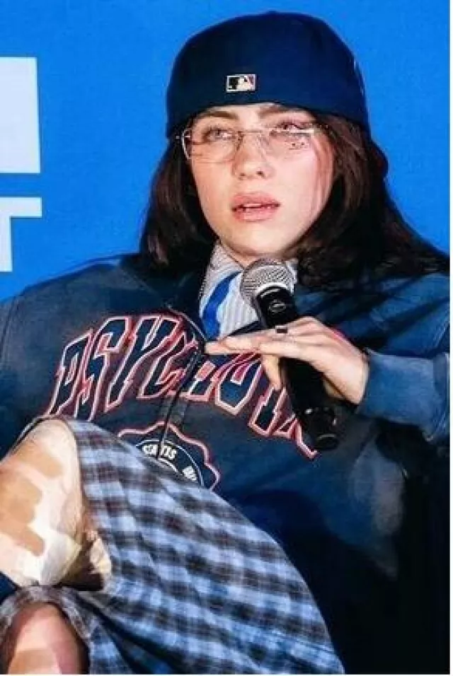 Supreme Plaid Baggy Shorts in Blue worn by Billie Eilish at Hit Me Hard and Soft Event Mexico on July 20, 2024