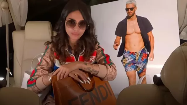 Linda Farrow Adrienne Round Sunglasses In Yellow Gold And Green worn by Sara Al Madani as seen in The Real Housewives of Dubai (S02E08)