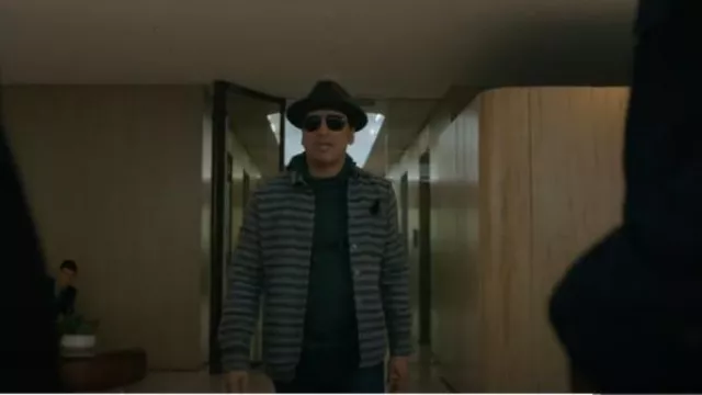 Surchemise en laine rayée Marine Layer portée par Ben Shakir (Aasif Mandvi) comme on le voit dans Evil (S04E09)