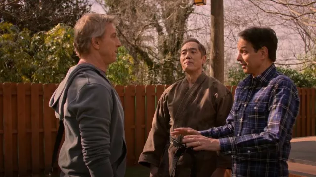 Elk Head Clothing Brush Cotton Linen Navy Plaid Flannel worn by Daniel LaRusso (Ralph Macchio) as seen in Cobra Kai (S06E01)