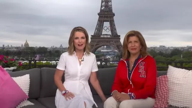 Polo Ralph Lauren Team USA Track Jacket in Red worn by Hoda Kotb as seen in Today on  July 26, 2024