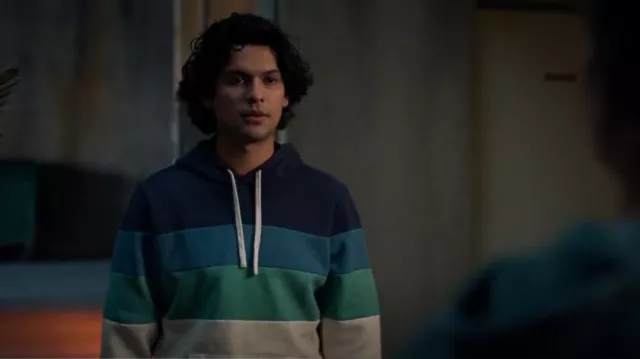 Marine Layer Colorblock Pullover Hoodie worn by Miguel Diaz (Xolo Maridueña) as seen in Cobra Kai (S06E05)