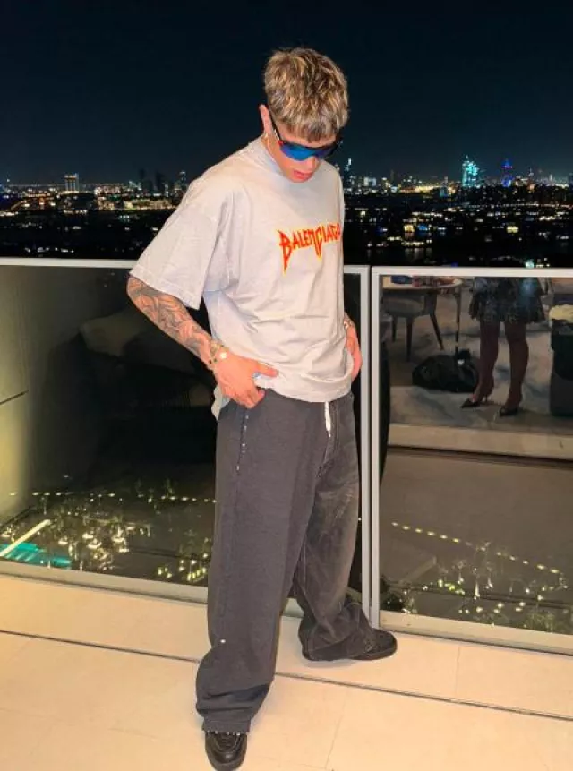 Balenciaga Brown Denim & Grey Fleece Hybrid Pants worn by Alejandro Garnacho on the Instagram account @garnacho7
