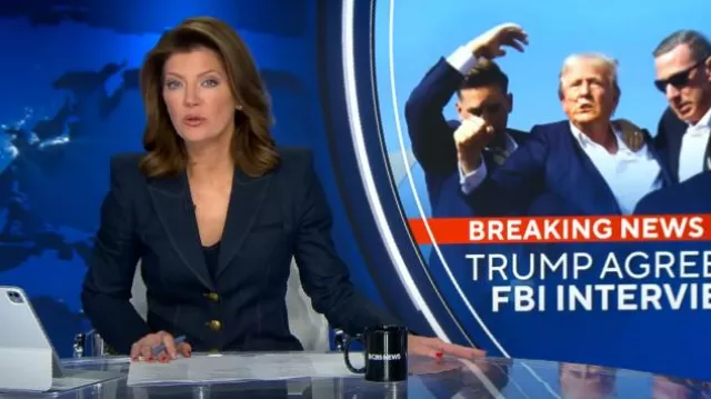 Veronica Beard Anoki Denim Dickey Jacket worn by Norah O'Donnell as seen in CBS Evening News ,on July 29, 2024