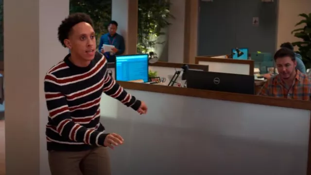 Reiss Littleton Pull rayé en laine et coton porté par Malcolm (Aaron Branch) comme on le voit dans Instable (S02E01)