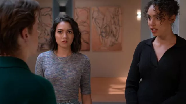 Veronica Beard Larke Heathered Rib Knit Tee porté par Luna (Rachel Marsh) comme on le voit dans Unstable (S02E02)