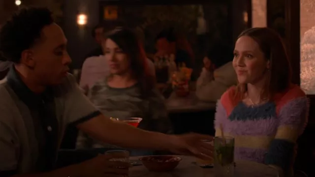 Kimchi Blue Chloe Stripe Eyelash Sweater worn by Georgia (Iris Apatow) as seen in Unstable (S02E04)