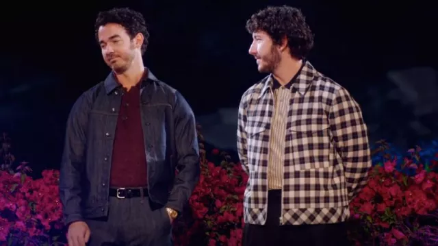 Rick Owens Drkshdw Indigo Denim Worker Jacket worn by Kevin Jonas as seen in Claim to Fame (S03E04)