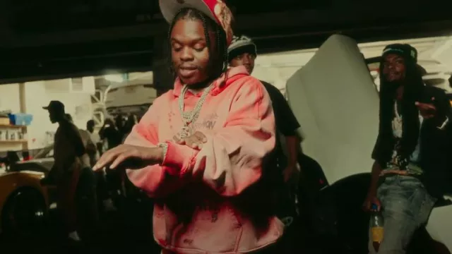 Paly Hollywood x Potn Red Faded Embellished Hoodie worn by 42 Dugg in 42 Dugg - Wrong Right (Official Music Video)