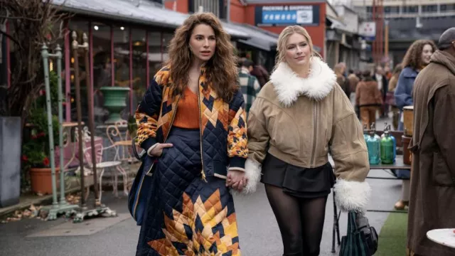 Get the looks of Emily in Paris TV series: Sofia Sideris (Melia Kreiling) wears Quilted Printed Jacket and skirt in season 4