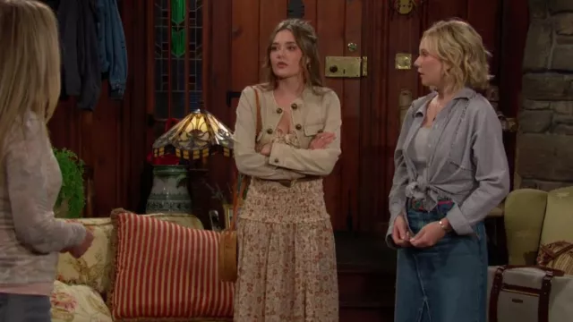 Frame Deconstructed Denim Skirt in Mabel worn by  Lucy Romalotti(Lily Brooks O'Briant) as seen in The Young and the Restless on August 5, 2024