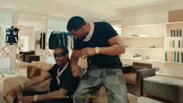 Louis Vuitton x Nigo Giant Damier Waves MNGM Denim Pants worn by Tion Wayne in Tion Wayne x Russ Millions - We Won (Official Music Video)