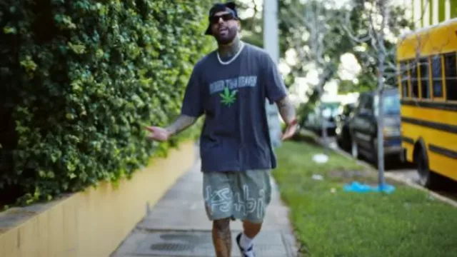 Ksubi Khaki Green Big Logo 1999 Shorts worn by Nicky Jam in Insomnio - Nicky Jam | Video Oficial
