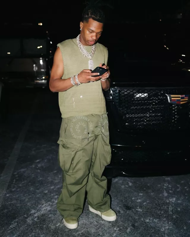 Rick Owens Sage Green Fur Geobasket Sneakers worn by Lil Baby on the Instagram account @cbfw2040