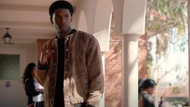 Boohoo Man Cord Acid Washed Quilted Bomber Jacket worn by Orlando 'Lando' Johnson (Martin Bobb-Semple) as seen in All American: Homecoming (S03E06)